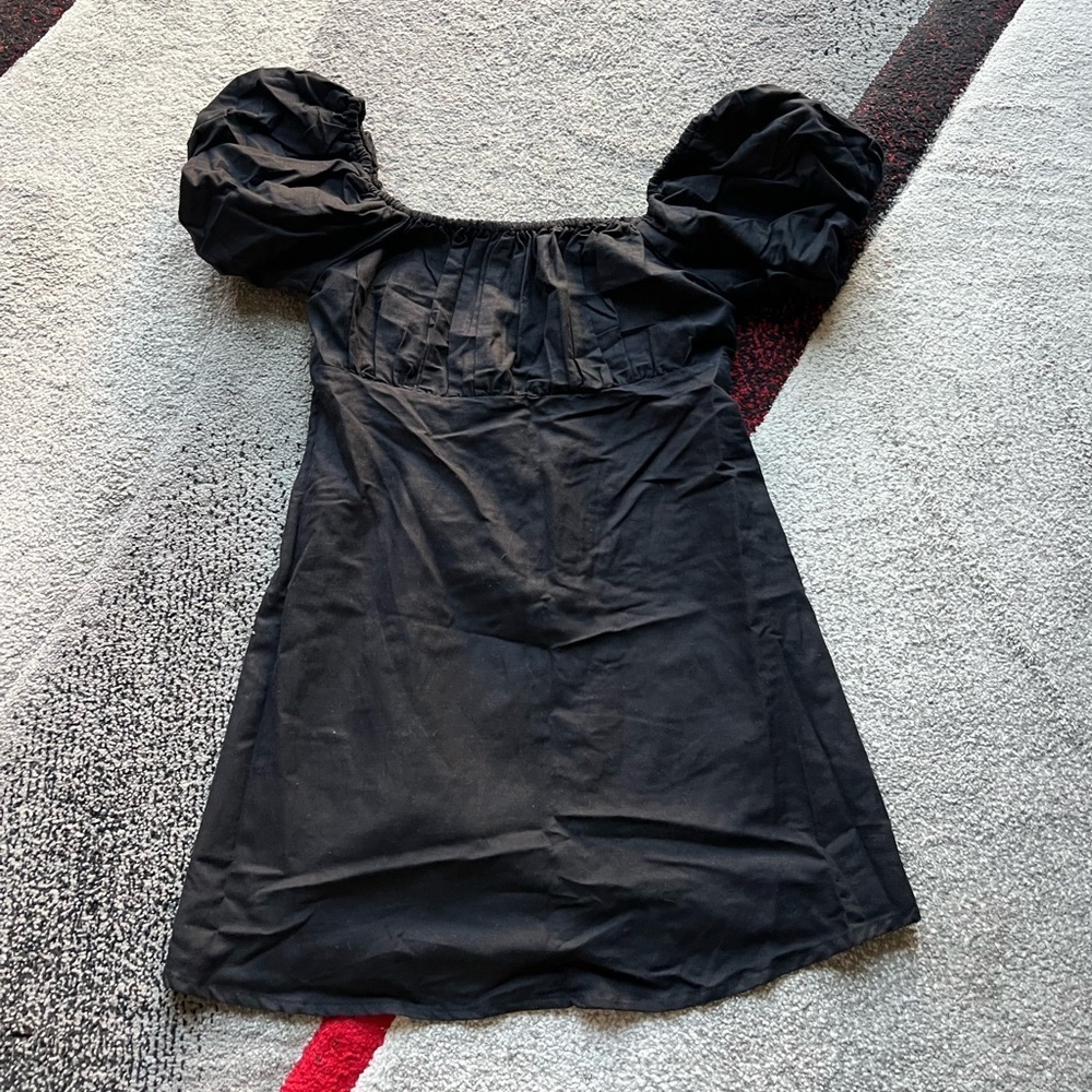 Nasty Gal Black Linen Blend Bardot Puff Sleeve Mini Dress